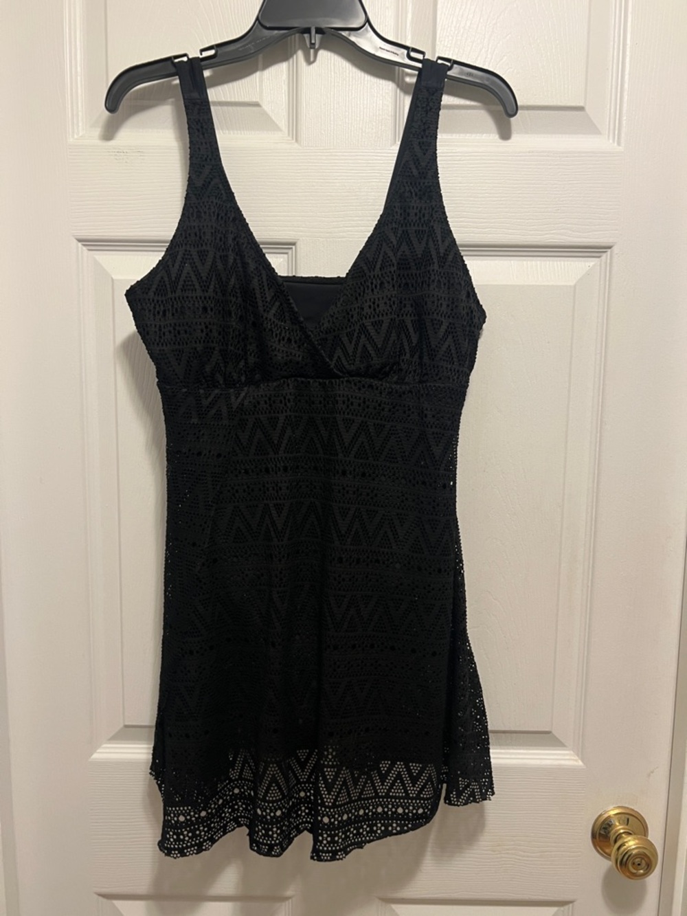 Black Crochet Swim Dress - Women Size XL- Good- One Piece